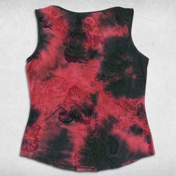 Sami Jo Tank Top Wmns M Black Red Floral Paisley Velvet Burnout Feminine Grunge - Picture 3 of 10